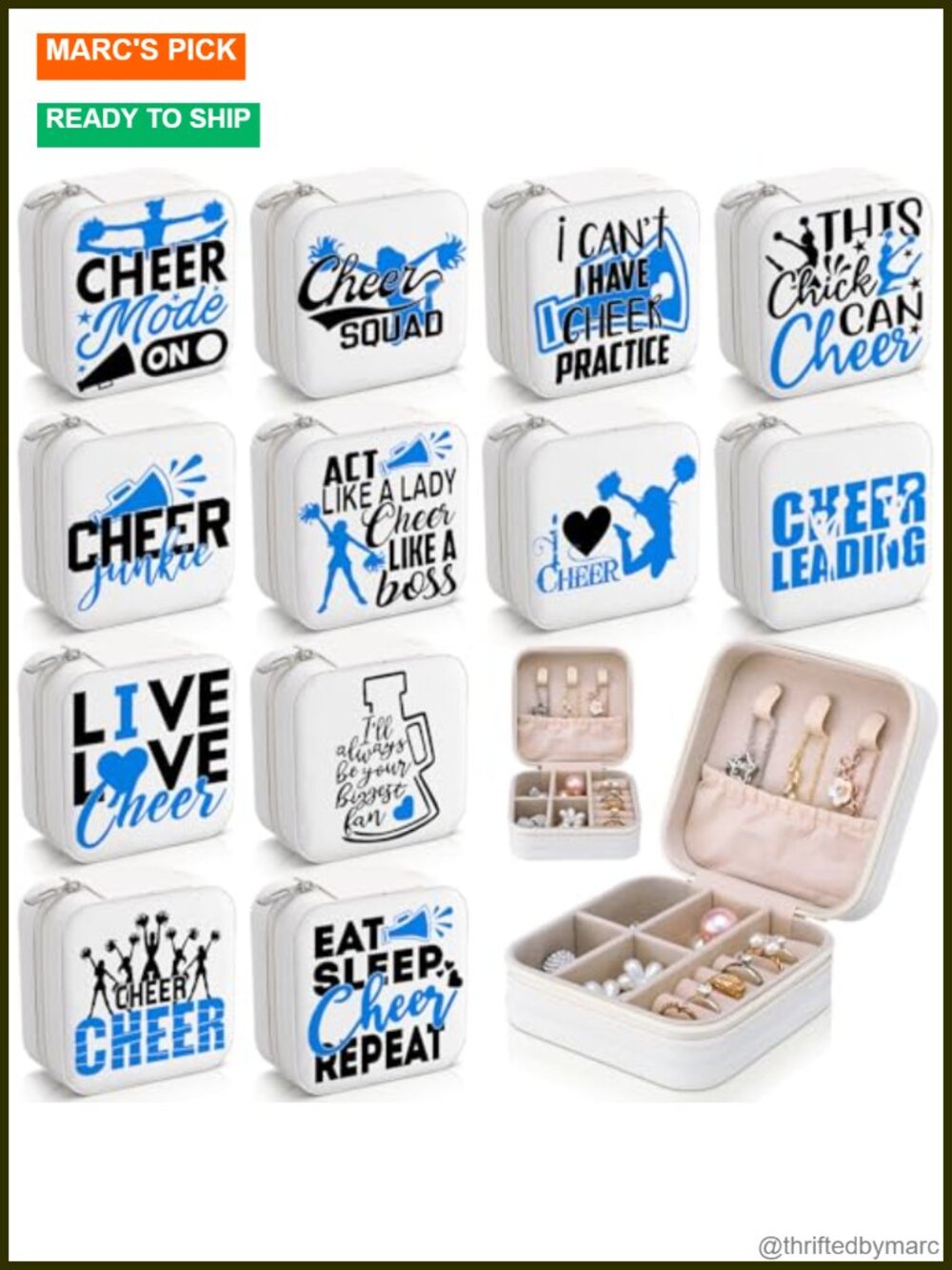 12 Pc Cheer Team Gift PU Leather Jewelry Box Travel Case Set
